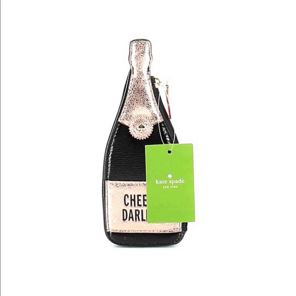 Kate Spade Cheers Darling Champagne Bottle Novelty Zip Pouch NWT